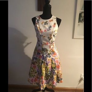 Maggy London White Floral Fit-and-Flare Dress